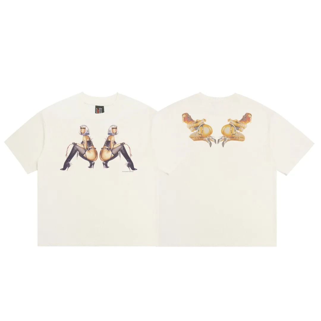 Mechao Saint Michael Hajime Sorayama co-branded retro distressed printed short-sleeved T-shirt with digital white ink direct printing, breathable fabric, and clear three-dimensional pattern. Fabric: Double yarn 240g Style number: S962 Size: S-M-L-XL Color: Off-white Price: P110